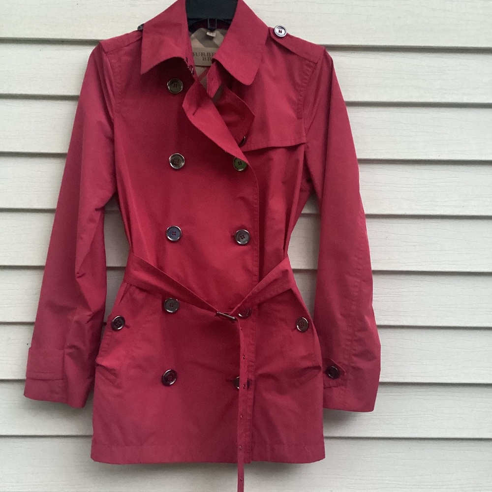 Burberry Brit Double-Breasted Claret Pink Trench Coat Red